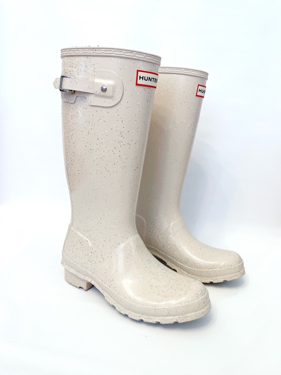 Hunter Shoes - Hunter Cream Original Glitter Rubber Rain Shoes with Embossed Logo